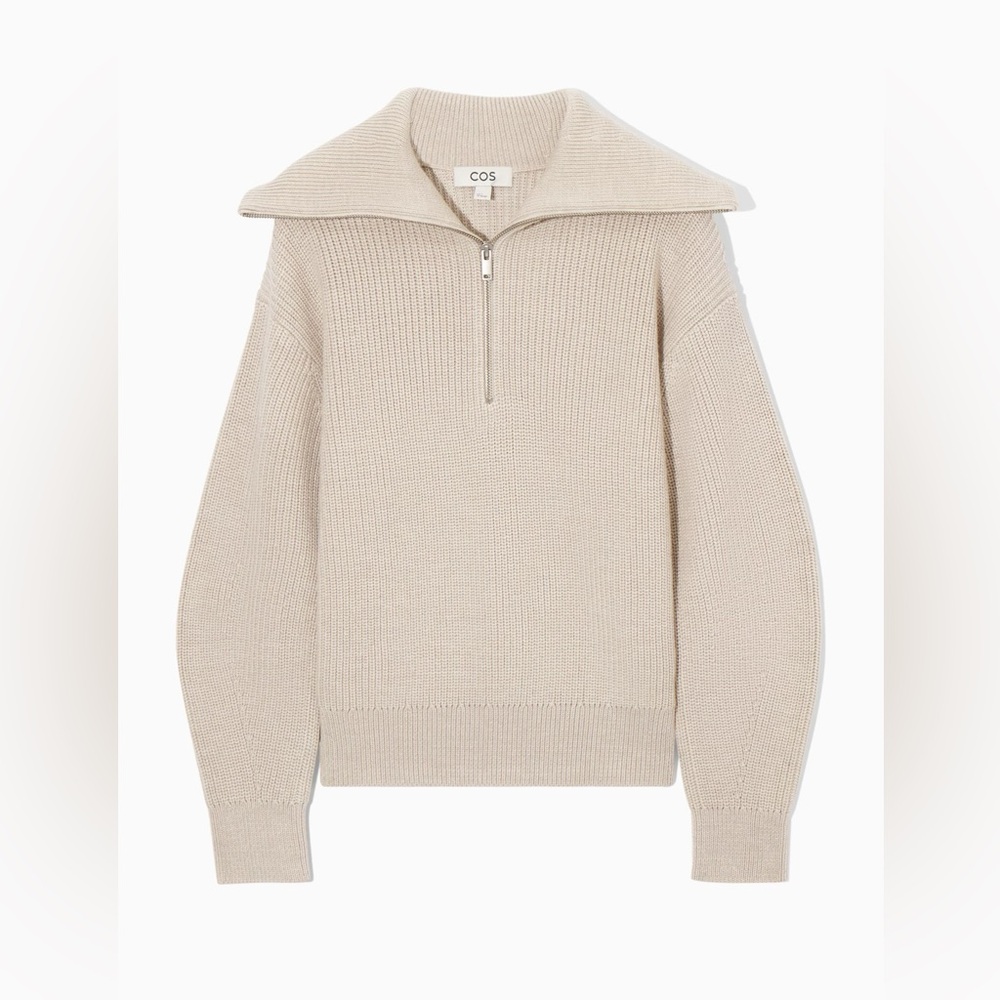 COS Cream Sweater with Zip Collar